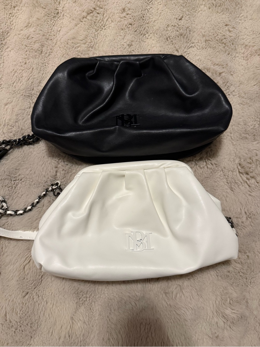 Badgley Mischka Black and White Pleated Chain-Strap Clutch Set